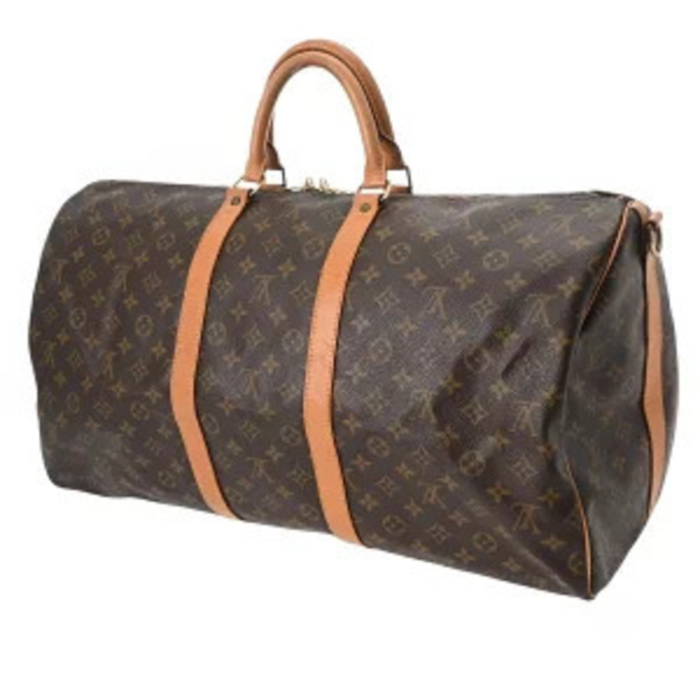 Louis Vuitton Brown Keepall Boston Bag Canvas Monogram Bandouliere Brown